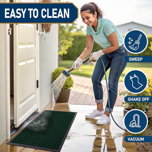 Front Door Mat Outside Entrance (Black Green / 47" X 23")
