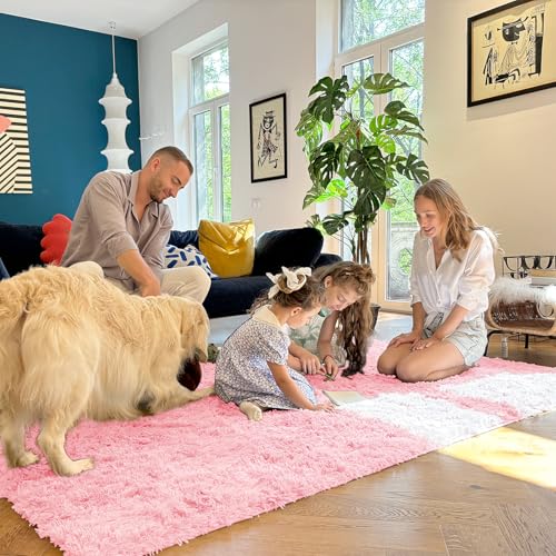 9x12 Machine Washable Large Area Rugs for Living Room (9x12 Ft / Pink)