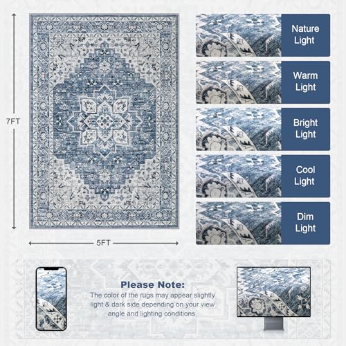 5x7 Area Rugs Living Room (Blue / 5' x 7' (Rectangular))