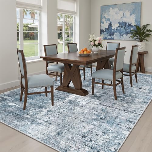 Abstract Rug 5x7 Washable Area Rugs for Living Room (Blue/Grey / 5' x 7' (Rectangular))