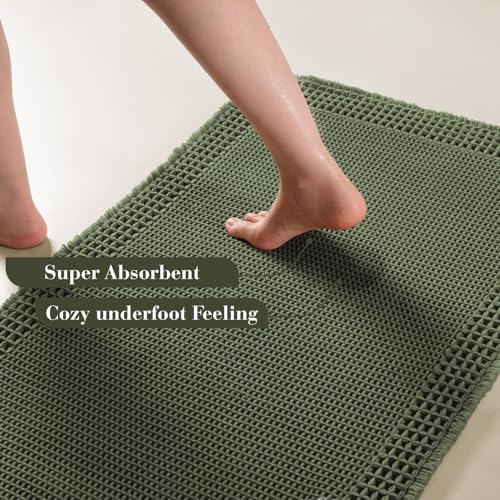 Waffle Bath Mat for Bathroom (Green / 18" X 30")