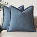 Decorative Linen Fringe Throw Pillow Covers 18×18 Inch (18" x 18" (Pack of 2) / Blue Ashes)