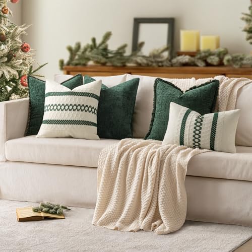 Decorative Couch Throw Pillow Covers 18x18 Inch Dark Green 2 Pack (Dark Green / 18" x 18" (Pack of 2))