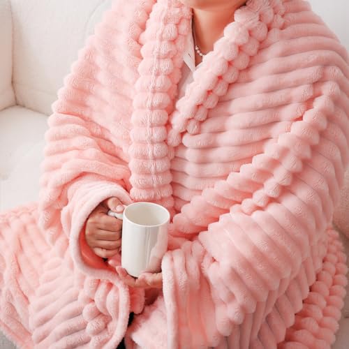 Light Pink Fleece Throw Blanket 60”×80” for Couch Sofa Livingroom (Light Pink / 60×80inch)