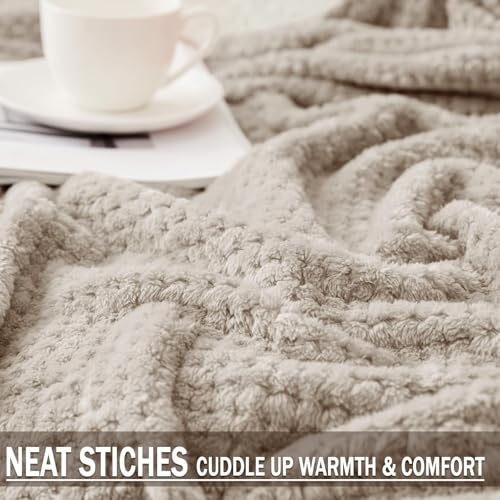 Large Waffle Fleece Throw Blanket for Couch (Tan / 50x70 in)