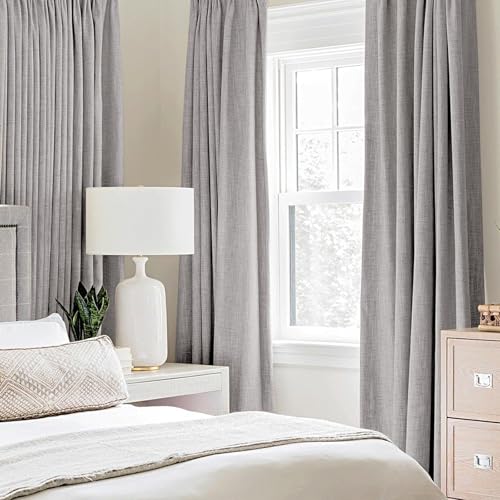 100% Blackout Linen Curtains for Bedroom 52x63 Inches Light Gray (Light Gray / 52"W x 63"L (Pack of 2))
