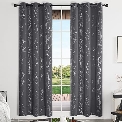 Living Room Curtains 84 Inches Long (Dark Grey/Tree Branch / 42"W x 84"L (Pack of 2))