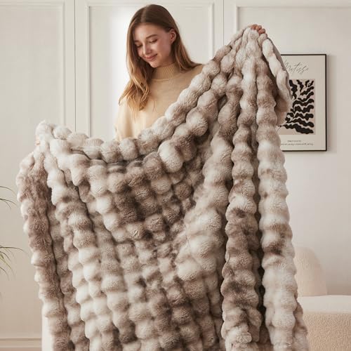 Soft Bubble Faux Fur Throw Blanket (Tie-dye Brown / 60“x80”)