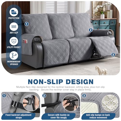 100% Waterproof Recliner Sofa Cover (Grey / 3 Seater Standard)