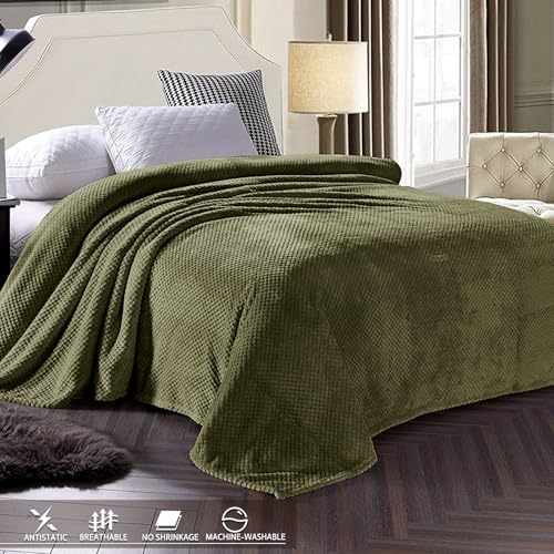 Large Waffle Fleece Throw Blanket for Couch (Olive / 50x70 in)