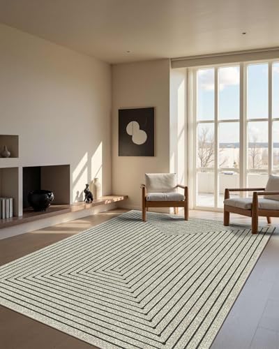 Washable 6x9 Area Rugs for Living Room Modern Abstract Rug (Beige / 6' x 9' (Rectangular))