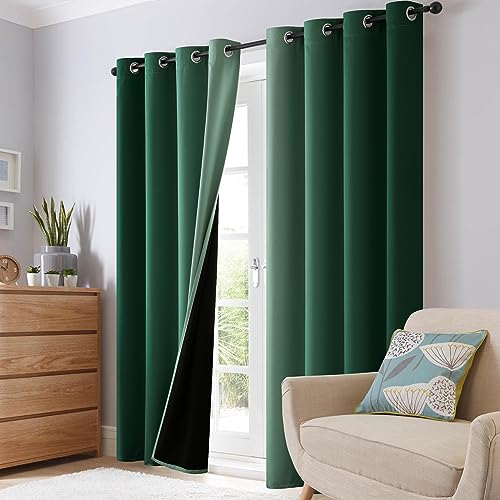 100% Blackout Ombre Curtains Dark Green and Greyish White (52"W x 84"L (Pack of 2) / Dark Green White)