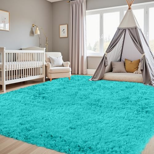 4x6 Fluffy Shag Area Rugs for Living Room Bedroom (Teal Blue / 4' x 6' (Rectangular))