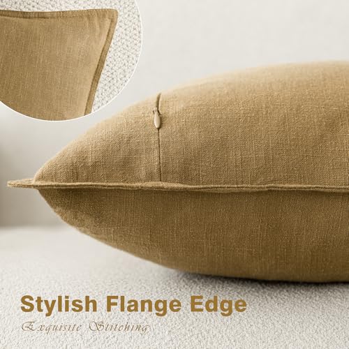 Decorative Linen Lumbar Throw Pillow Covers 12x20 Honey Mustard (20" x 12" (Pack of 2) / Honey Mustard)