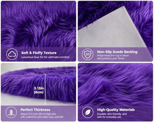 Faux Sheepskin Rug (Dark Purple / 4' x 4' (Round))