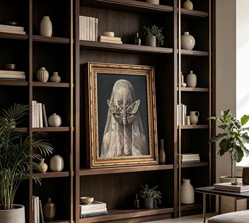 Vintage Gold Framed Death Moth Veiled Woman Wall Art (Veiled Woman / 24"LX16"W)