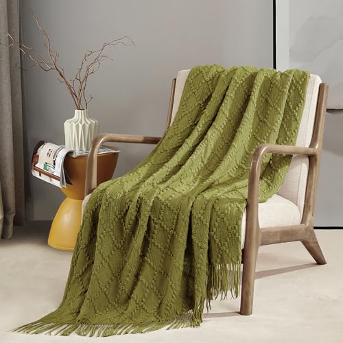Olive Throw Blanket 50 x70 Inch Jacquard Throw Knitted Blanket (Jacquard-olive / 50"x70")