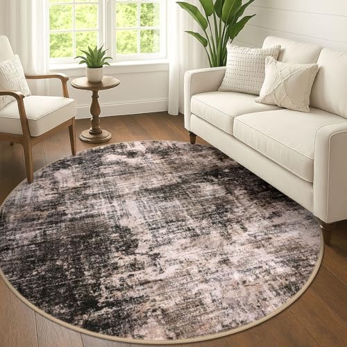 Abstract Round Area Rug 6 Ft Washable Circle Rugs Large Round Rug Non Slip Thin Soft Circle Rugs (Brown/Rust / 6' x 6' (Rectangular))