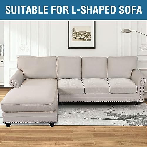 Super Stretch Individual Seat Cushion Cover Sofa Covers Couch Cushion Covers Slipcover Sets Thick Jacquard Textured Twill Fabric (Ivory / 3 Cushion Sofa)