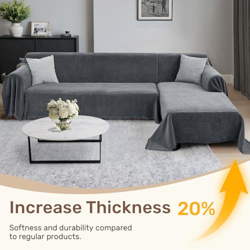 2 Pieces Sectional Couch Covers L Shaped Cover XXXL Dark Gray (Dark Grey / 71"×118"+91"×134")