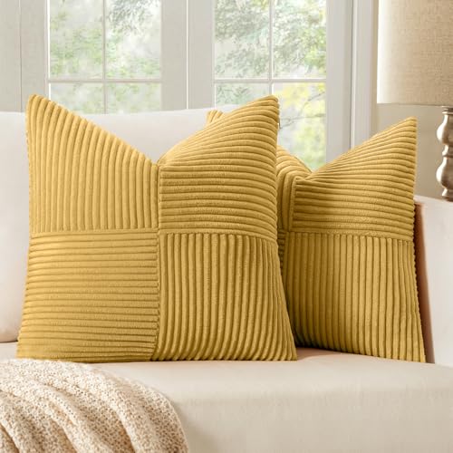Golden Mustard Decorative Throw Pillow Covers for Couch 20x20 Inch (20" x 20" (Pack of 2) / Golden Mustard)