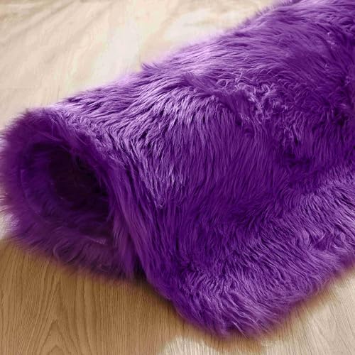 Purple Sheepskin Rug 4x6 Fluffy Fuzzy Furry Carpet for Bedroom Bedside Faux Fur Soft Shaggy Plush Rectangle (5'6" x 6'4" (Rectangular) / Purple)