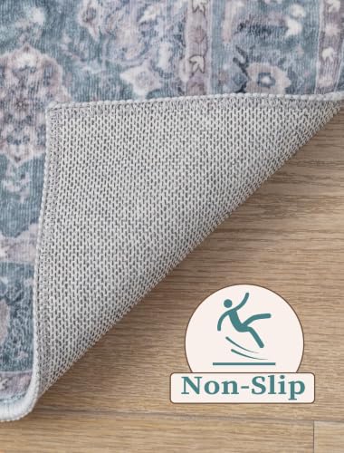 2'6"x8' Washable Non Slip Floral Boho Runner Rug for Hallway (Blue Grey/Multi / 2'6" x 8' (Runner))