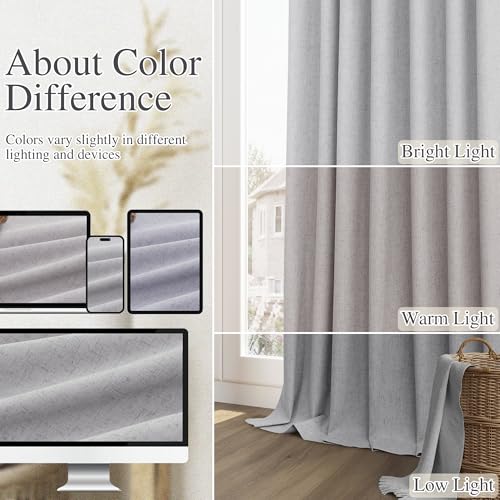 Grey 100% Blackout Curtains 120 Inch Length 2 Panels Set for Living Room Bedroom Back Tab Thermal Insulated Black Out Linen Drapes Room Darkening Window Curtains 52x120 (Grey / 52"W x 120"L (Pack of 2))