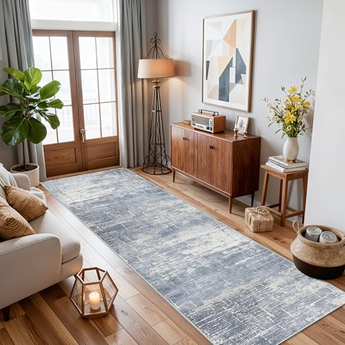 Hallway 2x10 Washable Runner Rug (2' x 10' (Rectangular) / Blue/Ivory)