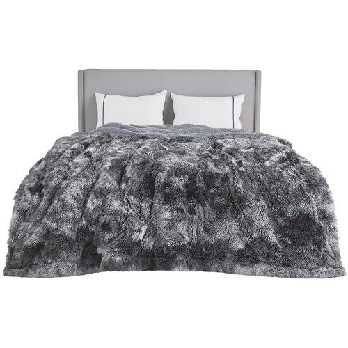 Faux Fur Fluffy Sherpa Fleece King Bed Blanket Grey 108"x90" (01- Tie Dye Grey / King (108" X 90"))