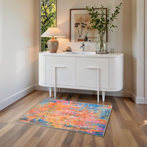 Entrance Rugs Indoor 2x3 Colorful Entry Rug Washable Abstract Rainbow Small Area Rug Non (Rainbow / 2' x 3' (Rectangular))