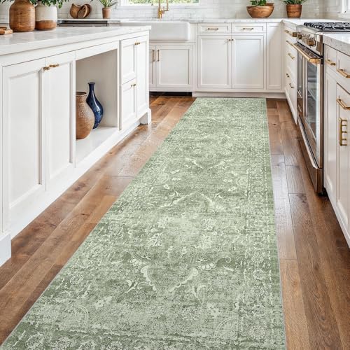 2'6"x14 Washable Long Runner Rug (Muted Sage Green / 2'6" x 14' (Runner))