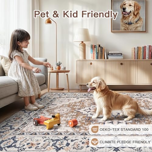 4ft Round Area Rugs for Living Room (Floral Brown / 4' (Round))