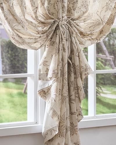 Taupe Floral Linen Curtains Lined 84 Inch Cottage Back Tab 2 Panels (*Jacobean Taupe / 50"W x 84"L (Pack of 2))