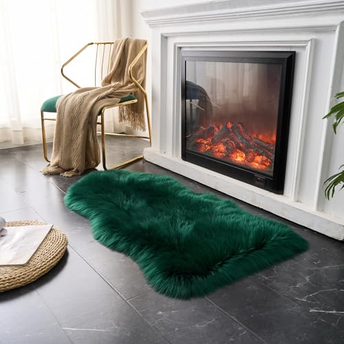 Ultra Soft Fluffy Shaggy Area Rug Faux Fur Rug Chair Cover Seat Pad Fuzzy Area Rug for Bedroom Floor Sofa Living Room (Darkgreen / 2' x 4' (Sheepskin))
