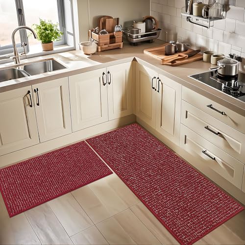 Kitchen Rugs and Mats 2PCS Non (Red / 20"x32"+20"x48" (Rectangular))