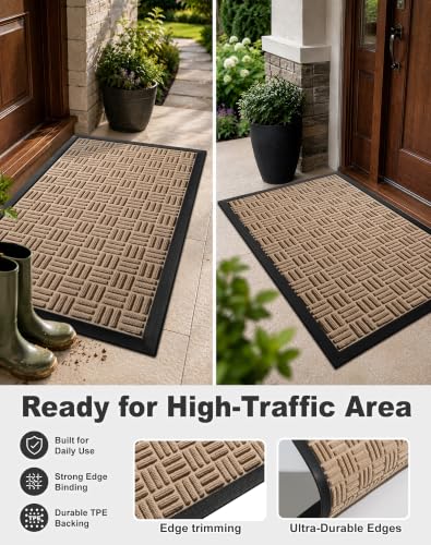 Front Door Mat Outdoor Entrance (Sandstone Beige / 1'5" x 2'6" (Rectangular))