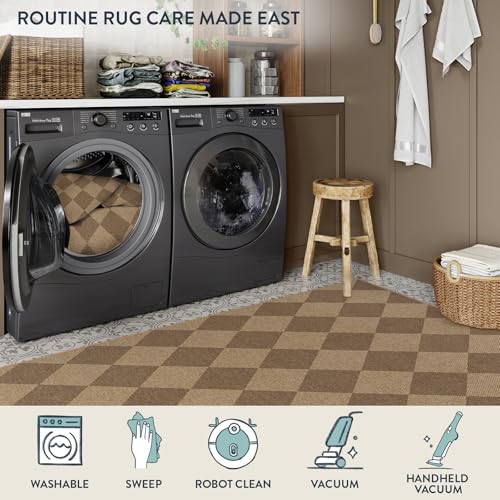 Checkered Easy Jute Kitchen Runner Rug (2'6" x 8' (Runner) / Nature/Checkerboard -2)