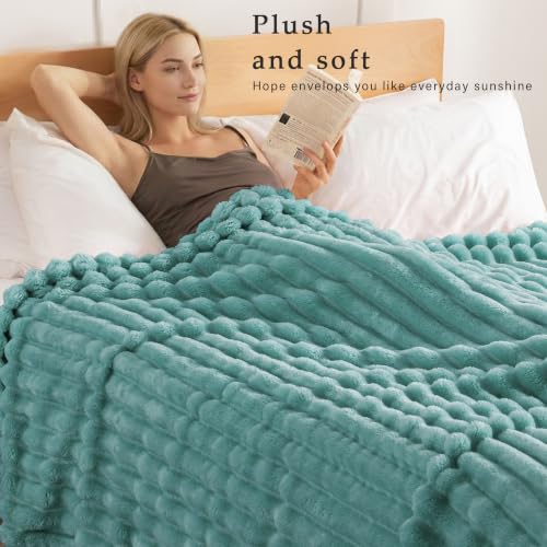 Striped King Size Fleece Blanket for Bed (Celadon / King ( 90x104 IN ))
