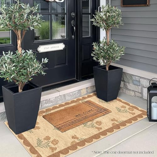 Front Door Mat Indoor Entrance (Flower - Wheat/Tan/Sage / 2' x 4'3" (Rectangular))