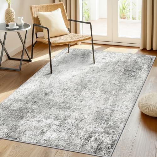 Washable 4'x6' Abstract Area Rug for Living Room Gray White (Gray/White / 4' x 6' (Rectangular))