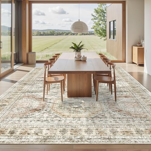 10x14 Area Rugs for Living Room Washable Rug Non (Brown/Pink / 10' x 14' (Rectangular))