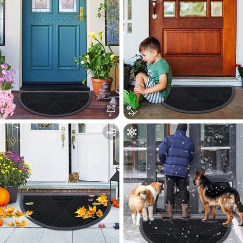 Half Circle Front Door Mat Outside Entrance (Black / 29.5" X 17")