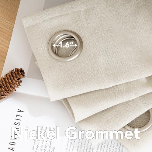 Living Room Linen Curtains Home Decorative Nickel Grommet Curtains Privacy Added Energy Saving Light Filtering Window Treatments Draperies for Bedroom (52"W x 96"L (Pack of 2) / Ivory)