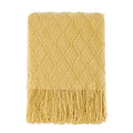 Mustard Throw Blanket 50x60 Inch Boho Knit Soft Throw Sofa Blanket (Mustard / 50"x60")