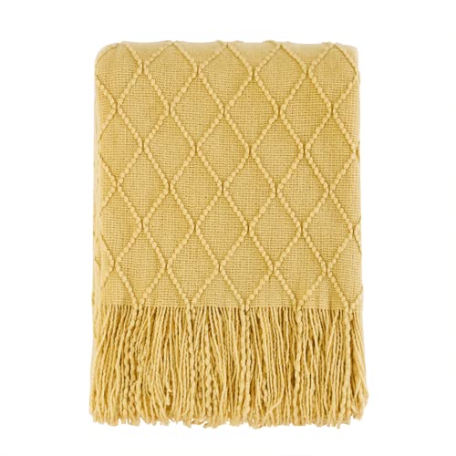 Mustard Throw Blanket 50x60 Inch Boho Knit Soft Throw Sofa Blanket (Mustard / 50"x60")