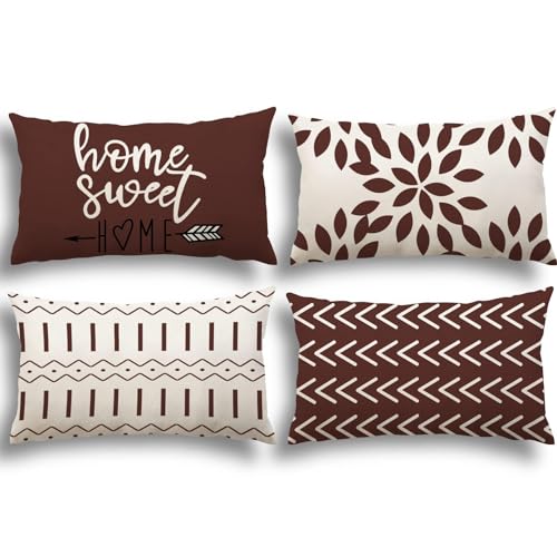Pillow Covers 12x20 Set of 4 (Coffee / 20" x 12" (Pack of 4))
