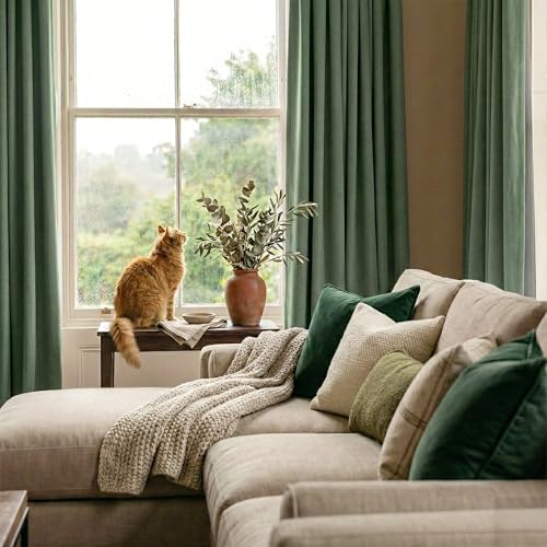 Forest Green 100% Blackout Linen Curtains 96 Length 52 Width (Forest Green / 52"W x 96"L (Pack of 2))