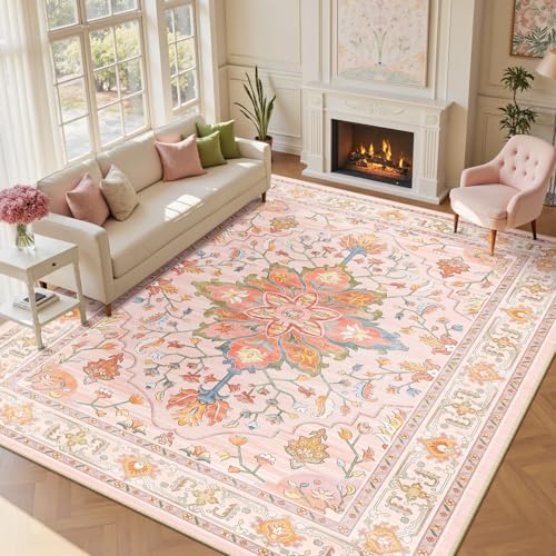 Washable Area Rug (Pink/Light Pink/Colorful / 9' x 12' (Rectangular))