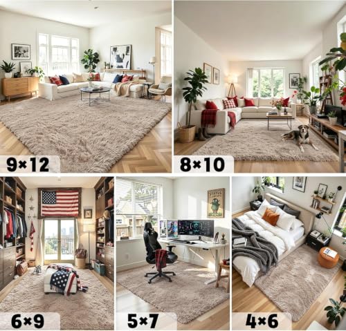 6x9 Shag Area Rug for Living Room (Beige / 6' x 9' (Rectangular))